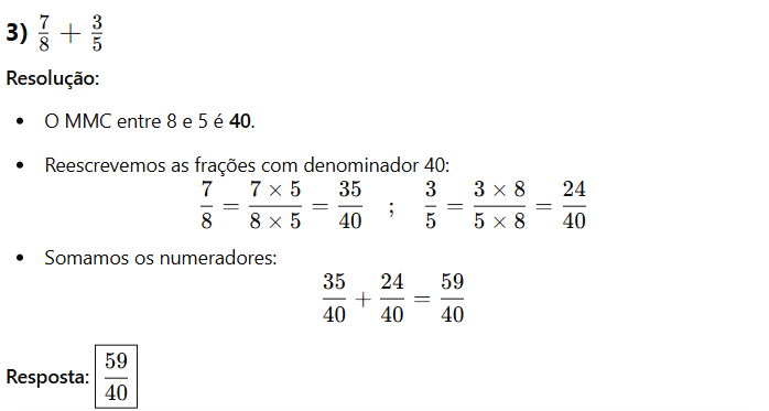 soma e subtração de frações