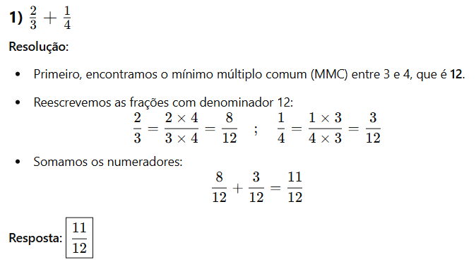 soma e subtração de frações