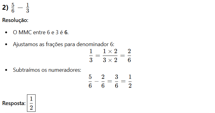 soma e subtração de frações