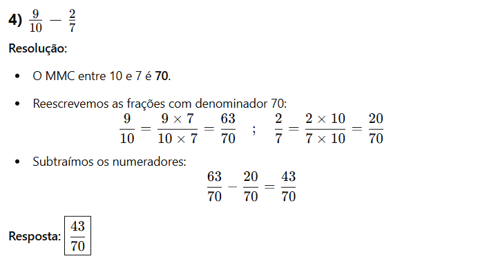 soma e subtração de frações